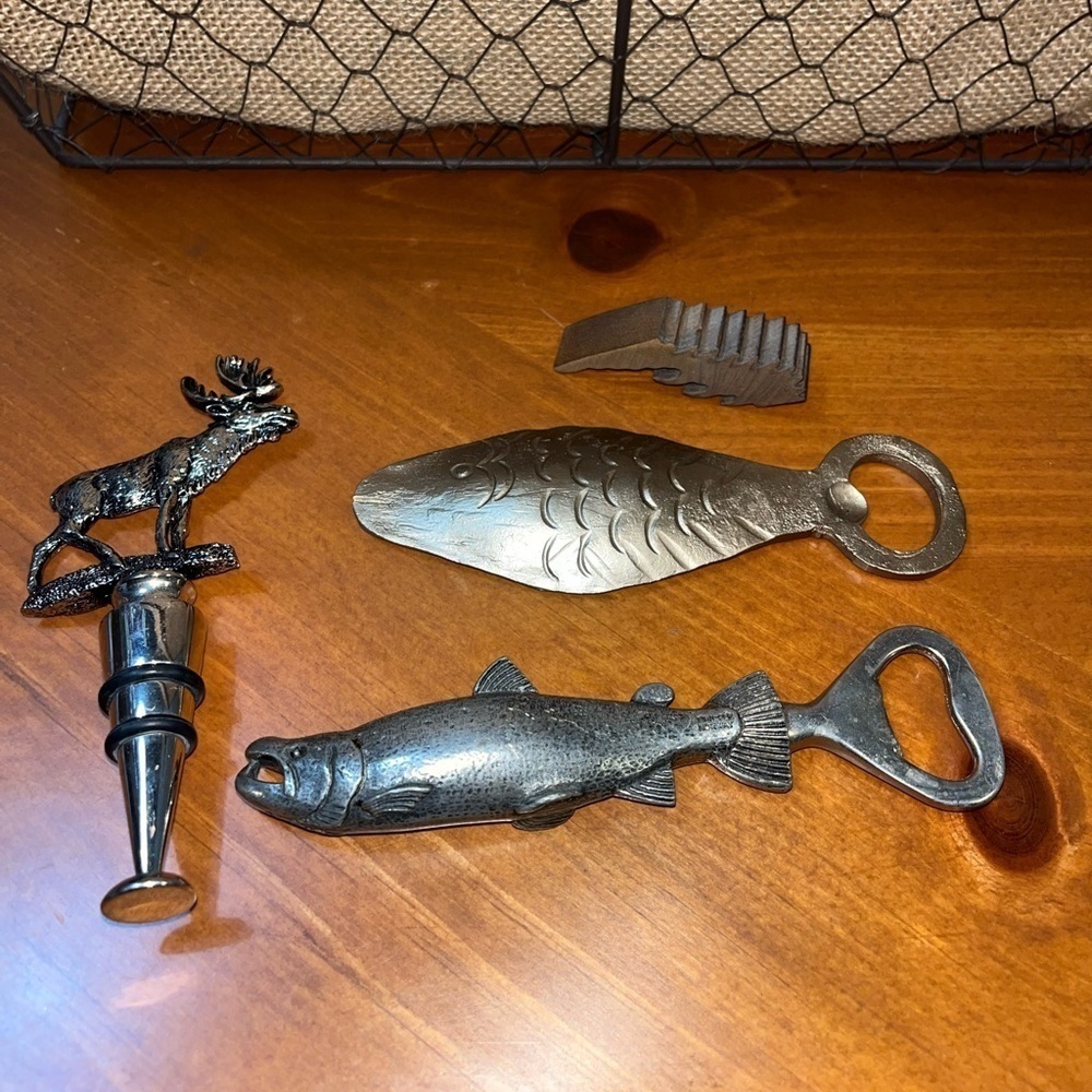Pewter FishBottle Openers Moose Pewter MooseWineBottle Stopper WoodBottle Opener